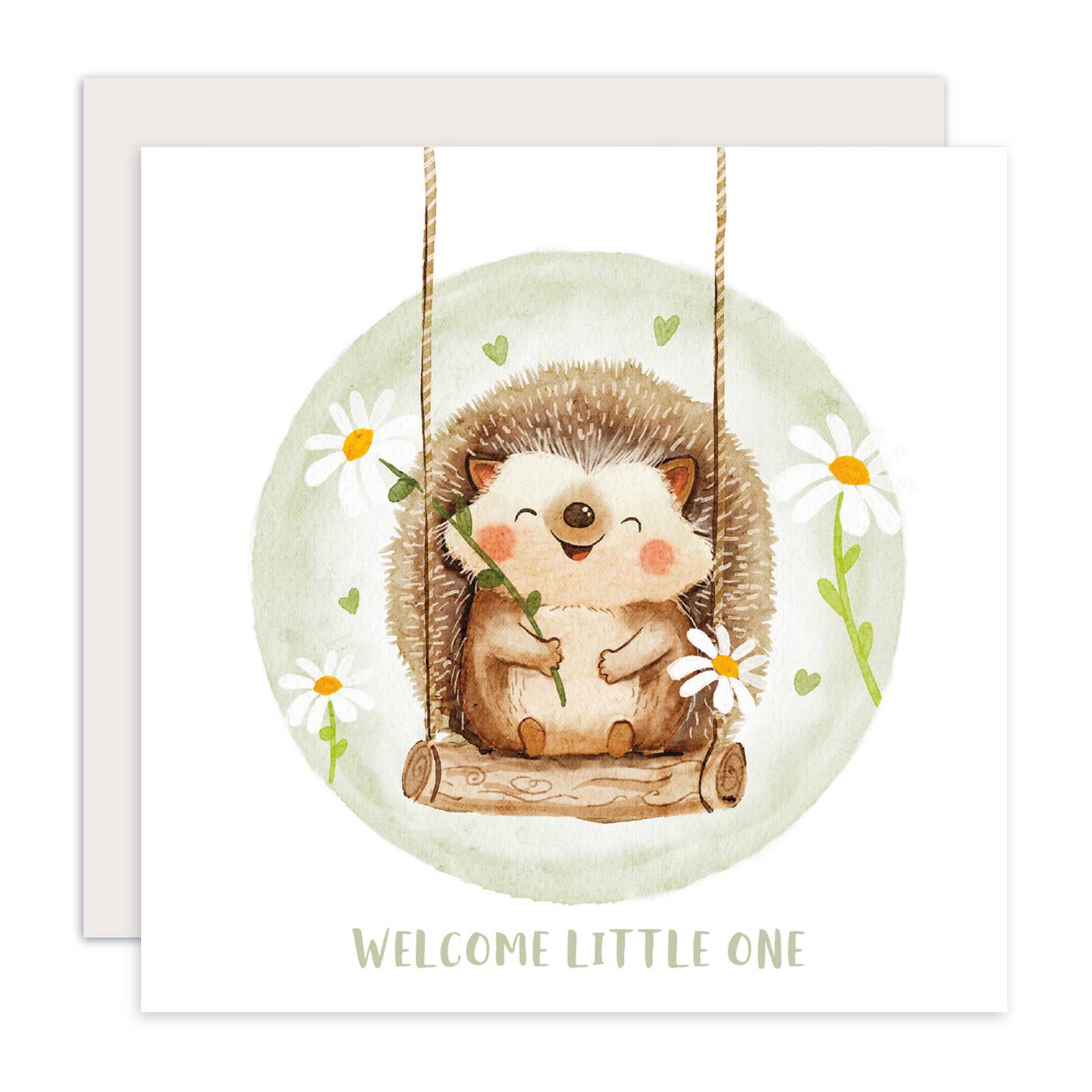 Geboortekaart "Welcome Little One" – Lieve Egel op Schommel