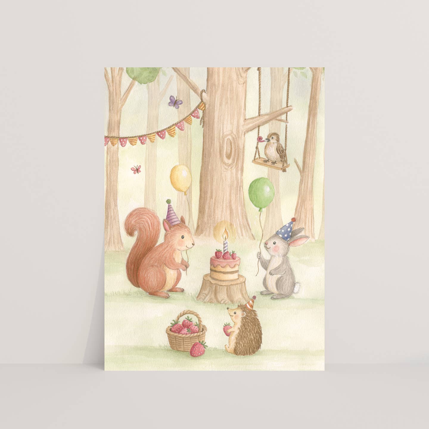 Ansichtkaart feestje in het bos
