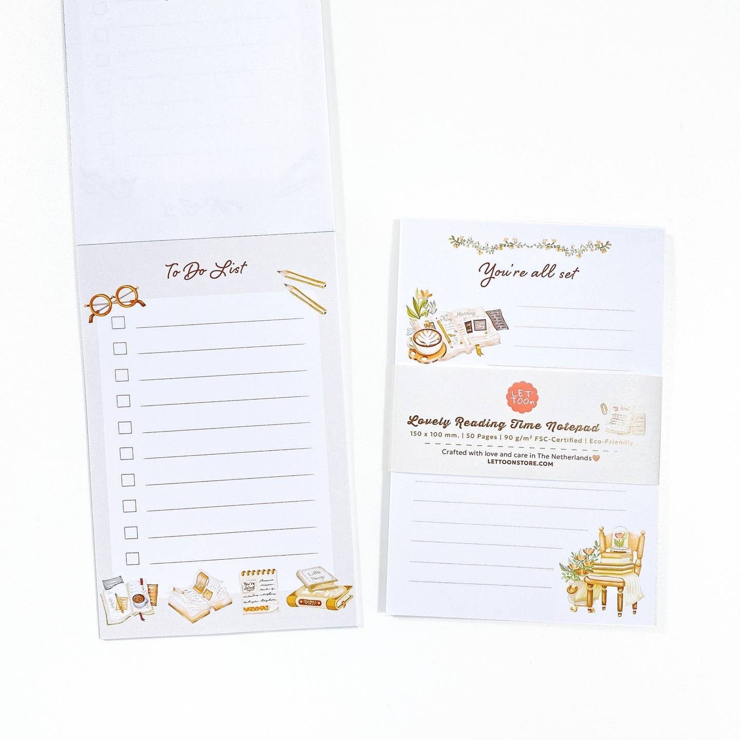 Heerlijke Leestijd Notepad – FSC Papier, 50 Vellen, 2 Designs