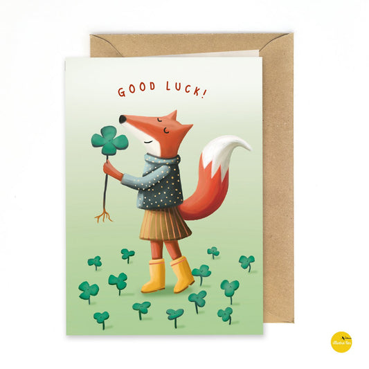 wenskaart vosje good luck