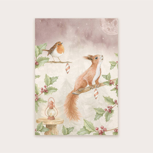 Ansichtkaart Eekhoorn & Roodborstje