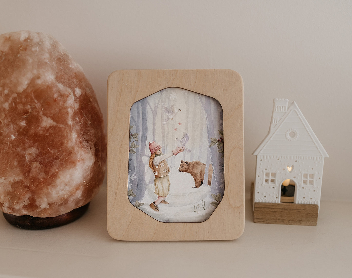 A6 Ansichtkaart – Winterbos met Duiven