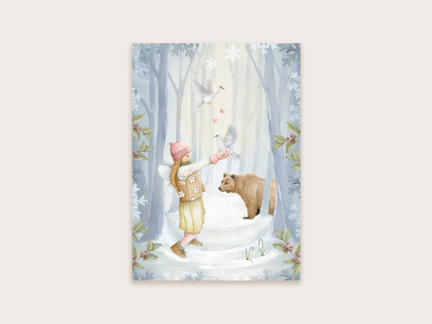 A6 Ansichtkaart – Winterbos met Duiven