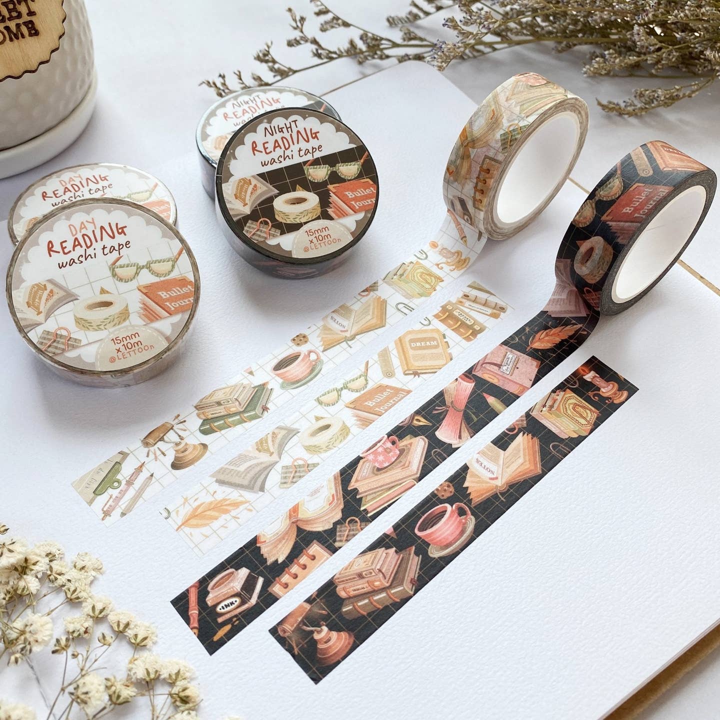 Dag & nacht Washi Tape – Voor Boekenliefhebbers en Creatieve Planners
