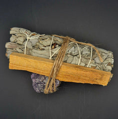 Smudge Set met Ruwe Amethist, Palo Santo en Witte Salie